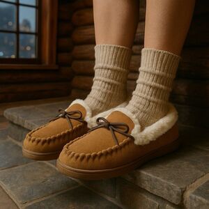 J.Crew Tan Suede Faux Fur Lined Moccasins Womens 11 Cozycore